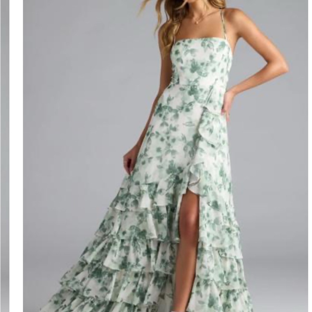 Windsor Green Floral Ruffle Maxi Dress